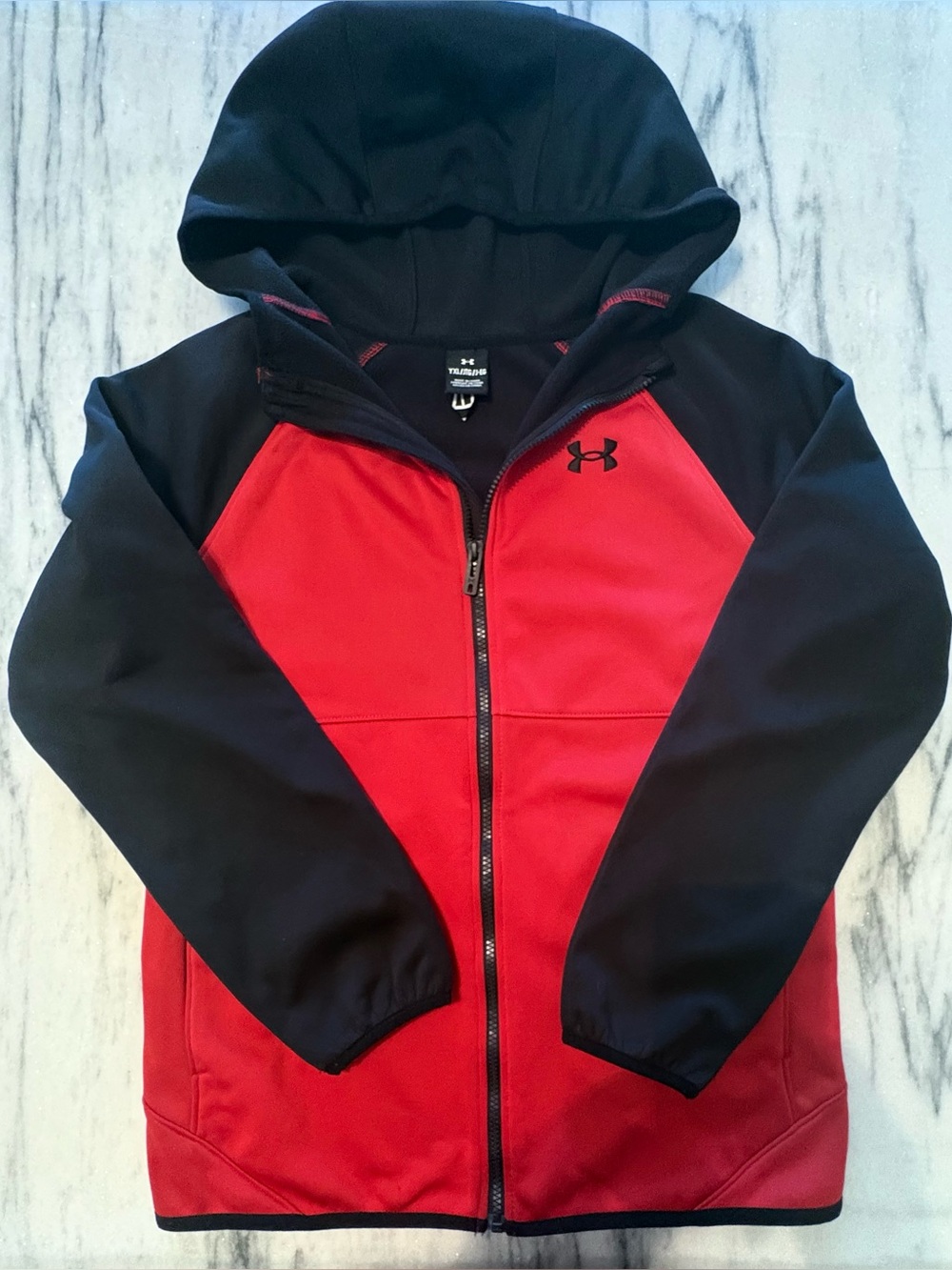 Under Armour Boys UA Storm Full-Zip Fleece Hoodie Red Black Size YXL
